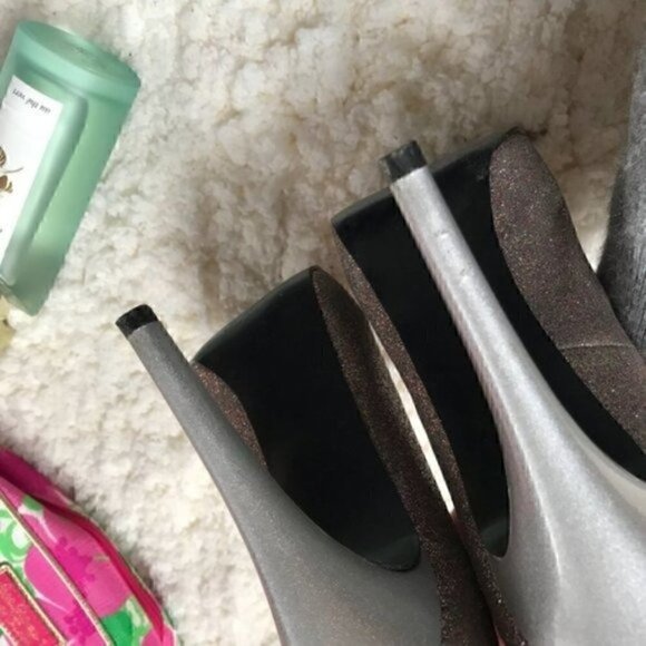 GUESS: MultiColor Metallic Glitter Heels Platform Peep-toe Pumps - Picture 10 of 15